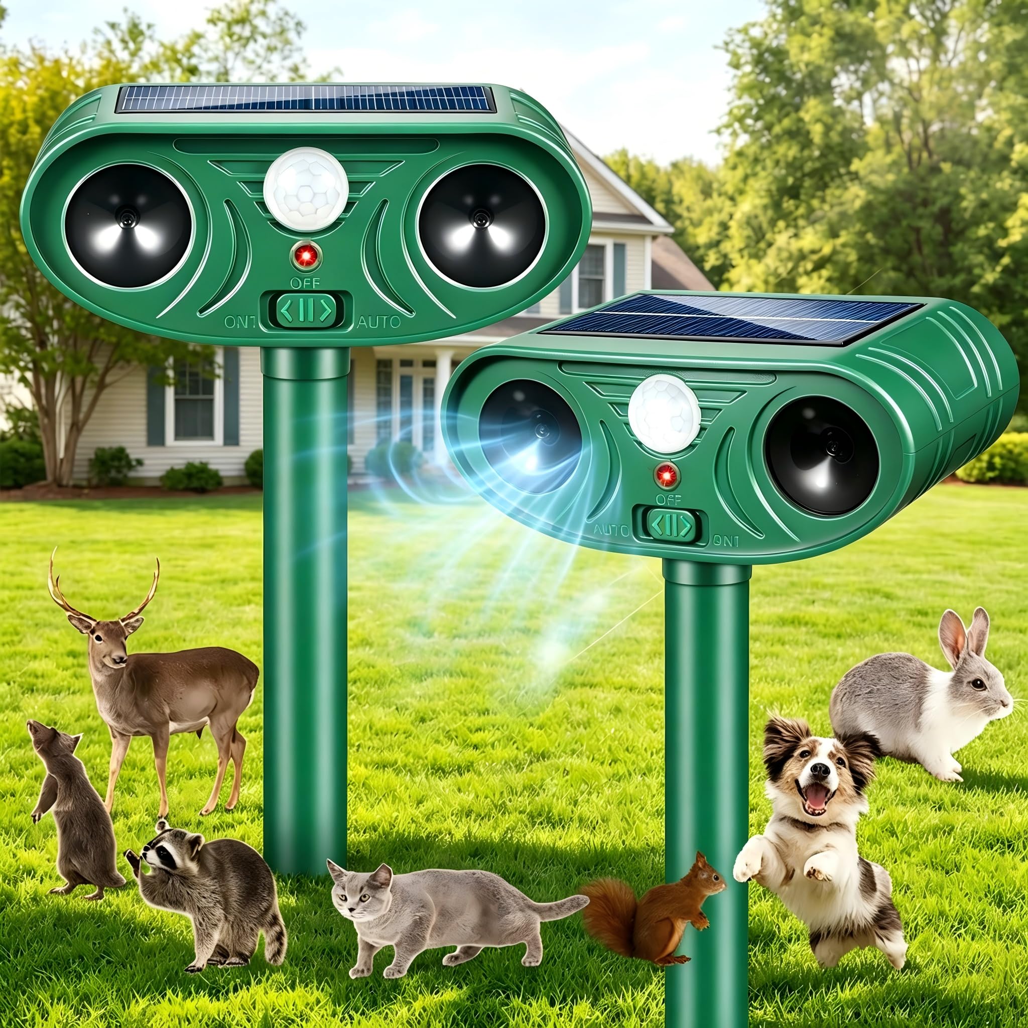 Solar Ultrasonic Animal Repeller with Motion Dog Rabbit Squirrel Deer Repellent Devices Outdoor Detection Fox Raccoon Skunk Coyote Deterrent for Farm Keep Cats Out of Yard-image-39