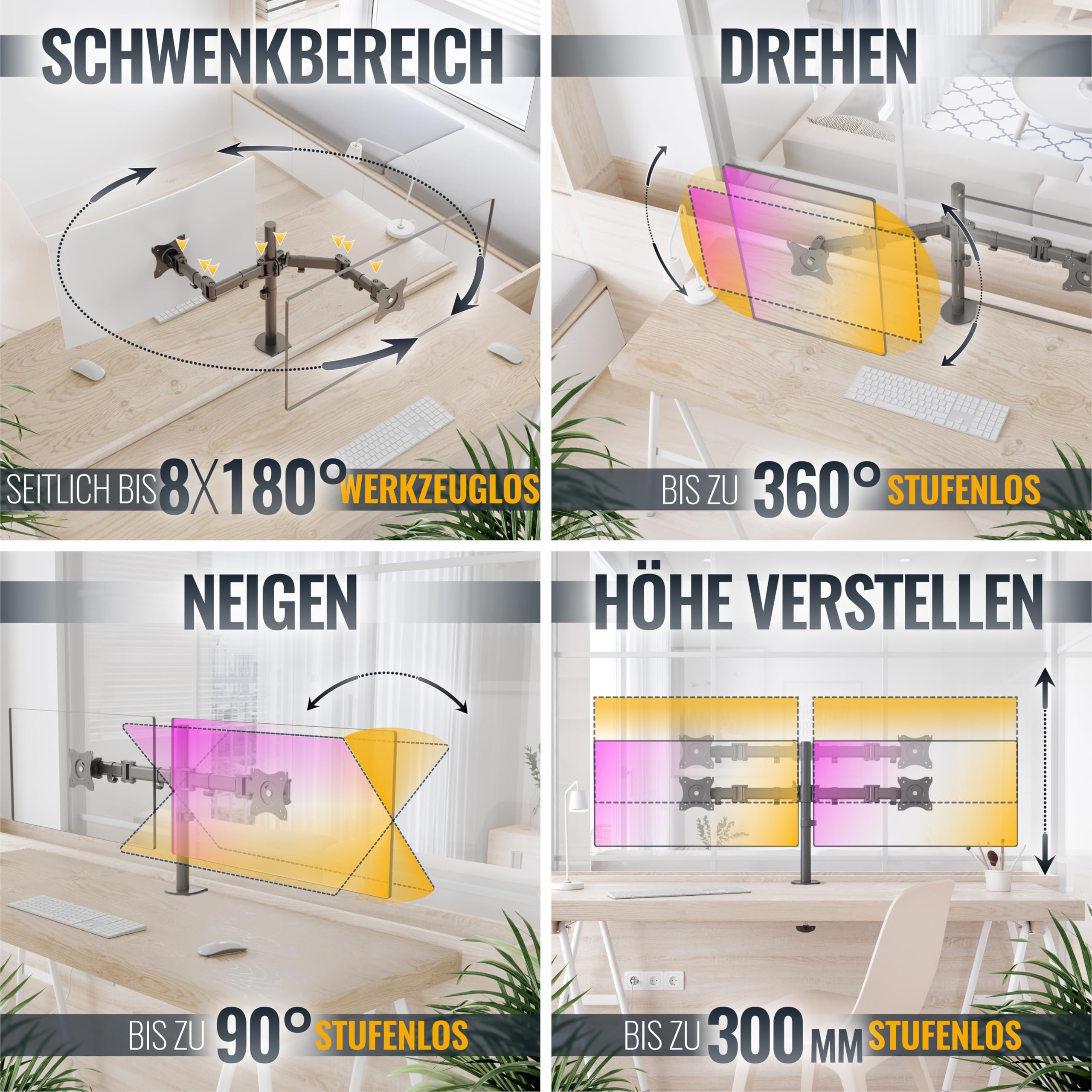 RICOO Monitor Halterung 2 Monitore Bildschirmhalterung Dual Monitor-Arm Monitorhalterung Ständer Arme für 13-27 Zoll Computermonitore PC Gaming Bildschirm TS5811 Stand Tischhalterung Monitor-Halter