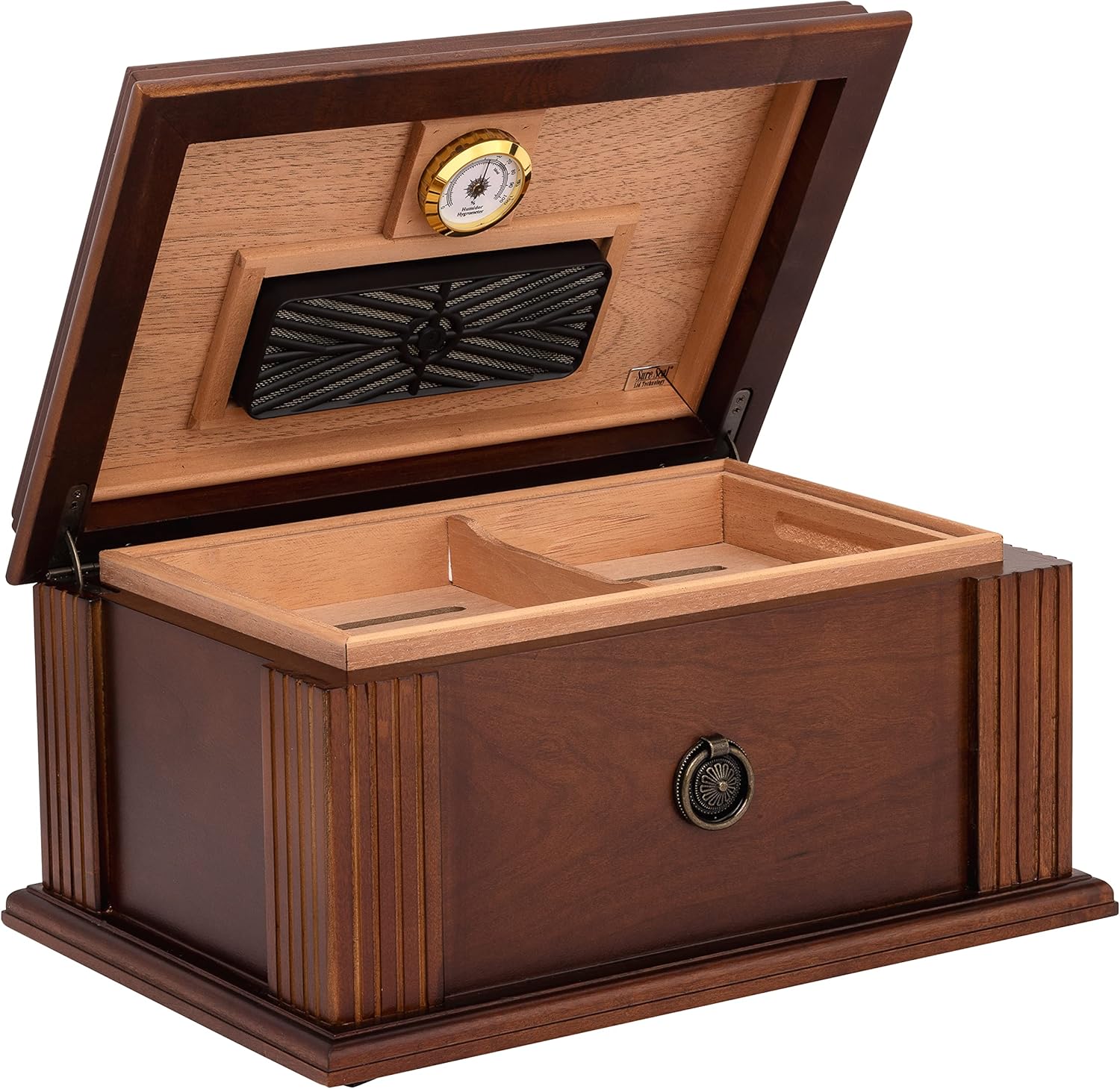 Quality Importers Amalfi, Holds 50-75 Cigars. Spanish Cedar Lined, SureSeal Technology Style Humidor, Maple Veneer with French Antique Distressed Walnut Finish
