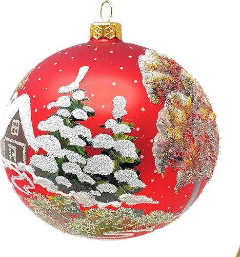 Miniatura 8 de Polish Gallery Adorno de Navidad día de invierno con flor de Pascua roja bola de vidrio soplado azul marino 5906in