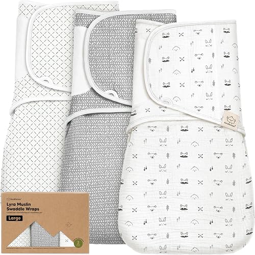 KeaBabies Muslin Baby Swaddles for Newborns, 3pk,100% Cotton (Nordic, L) | Organic Cotton Swaddles Sleep Sack 3-6 Months, Infant, Baby Girls, Boys, Soft Breathable Summer Swaddler, Easy Quiet Closure
