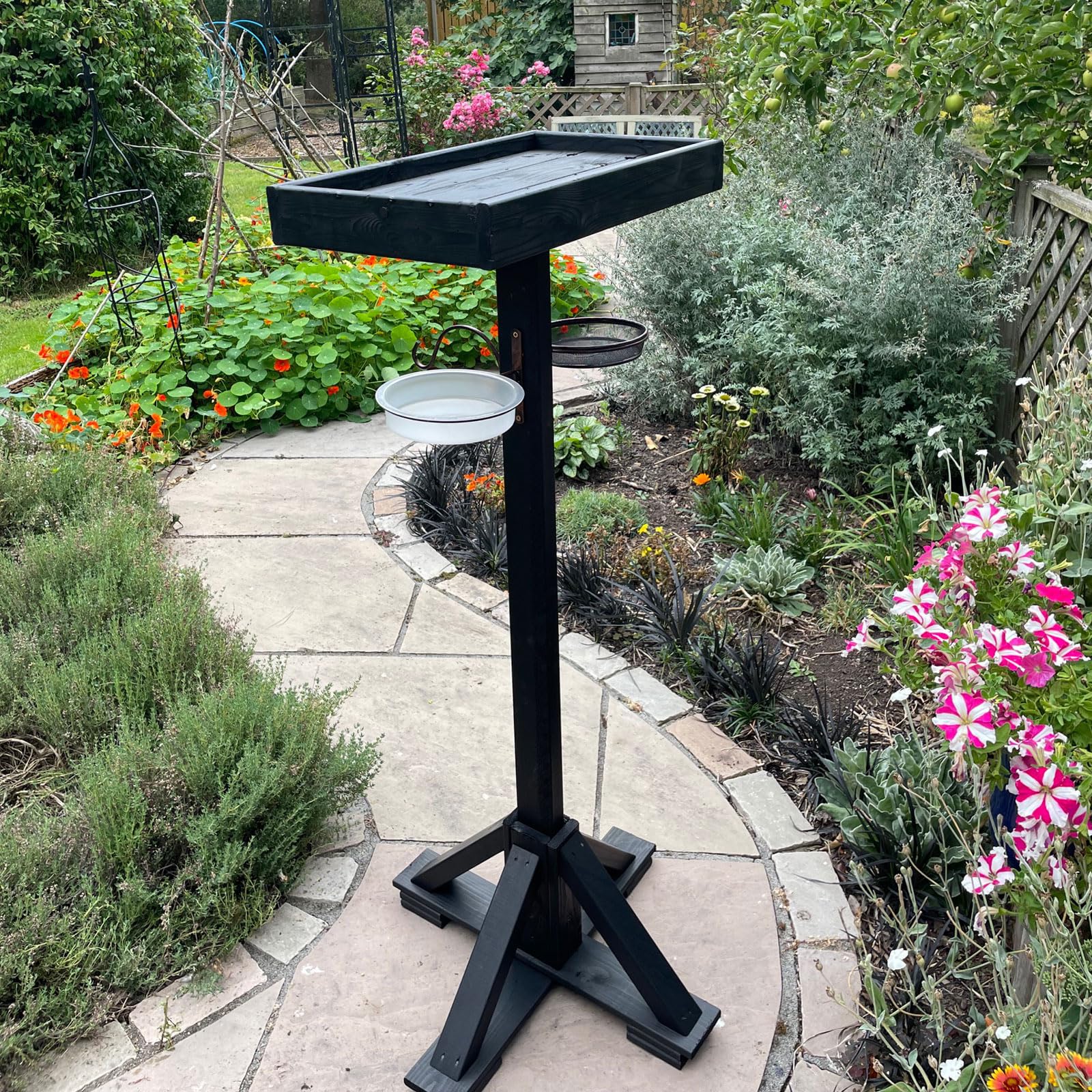 Black Wooden Wild Bird Table Feeding Station Large Platform Table Open Top