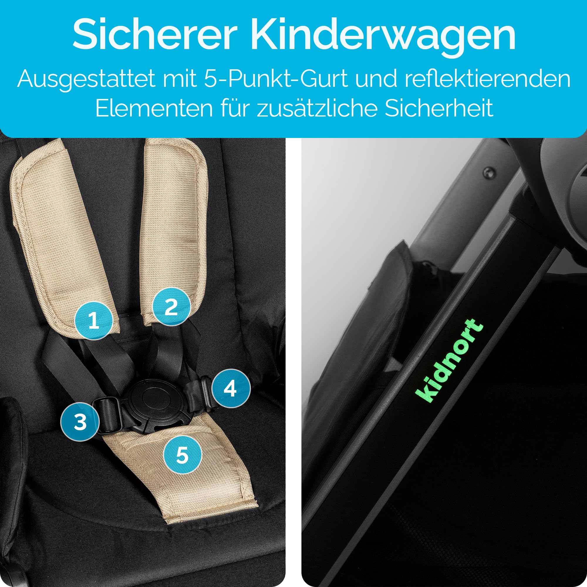 Isbjörn - Cochecito de bebé para niños de 0 a 22 kg, plegable con función reclinable, asiento convertible, ruedas grandes de EVA con suspensión en las 4 ruedas, respaldo ajustable beige