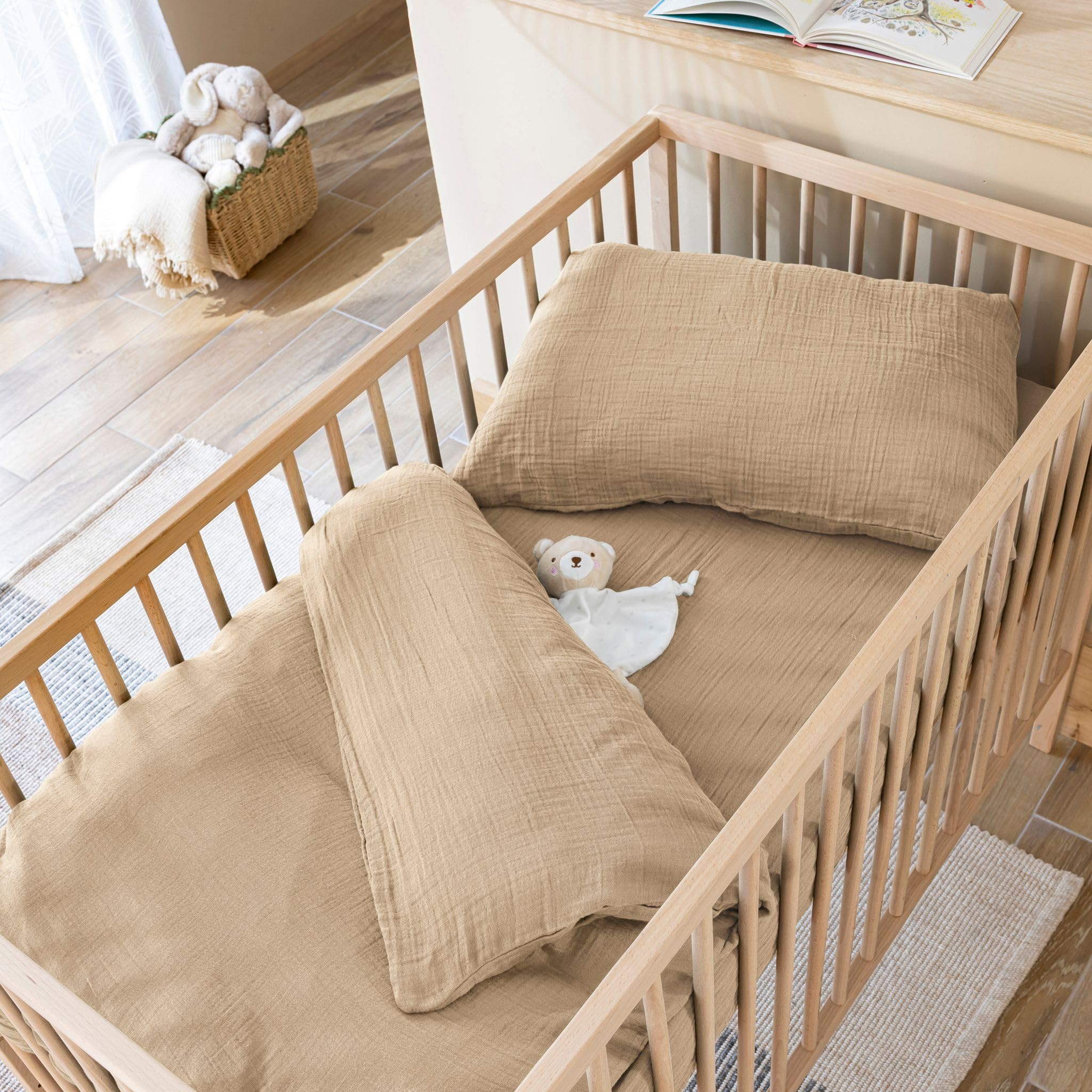 Housse de Couette bébé 80x120 Gaze de Coton Beige Terre de Nuit NOA