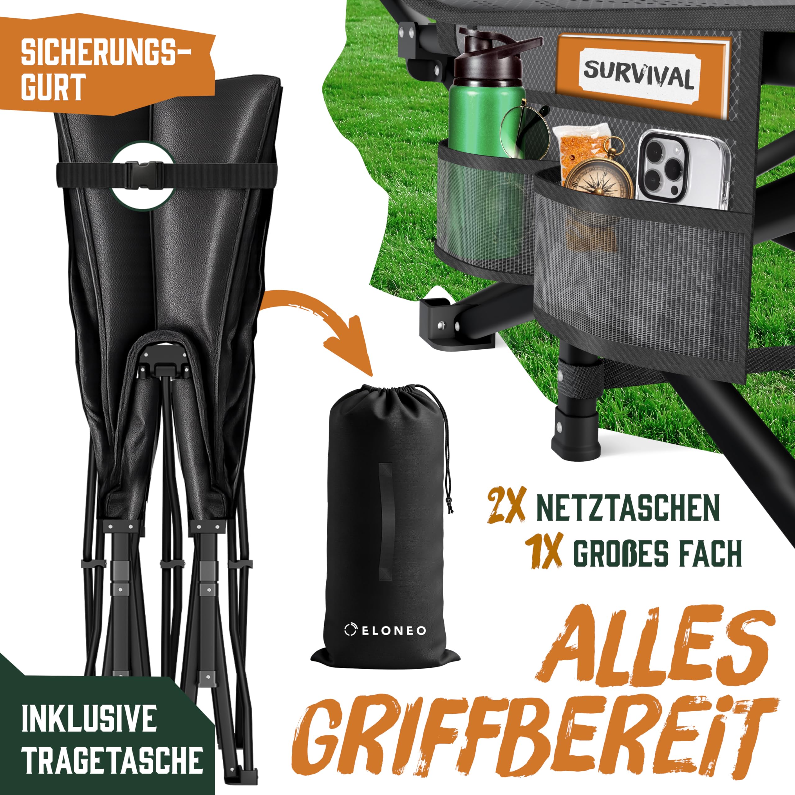 ELONEO NEU Feldbett klappbar mit Premium Auflage | Campingbett bis 200kg belastbar | Campingliege mit Seiten- & Tragetasche | Gästebett klappbar | Klappliege Indoor und Outdoor | Reisebett Erwachsene