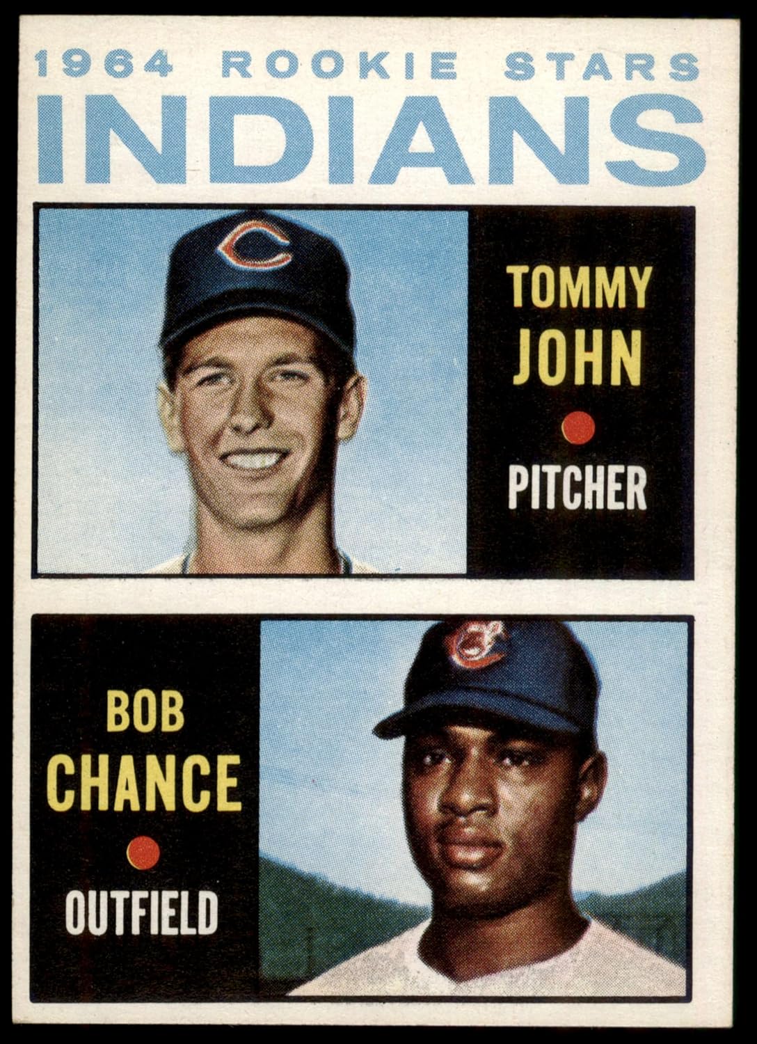 1964 Topps #146 Indians Rookies Tommy John/Bob Chance Cleveland Indians (Baseball Card) EX Indians