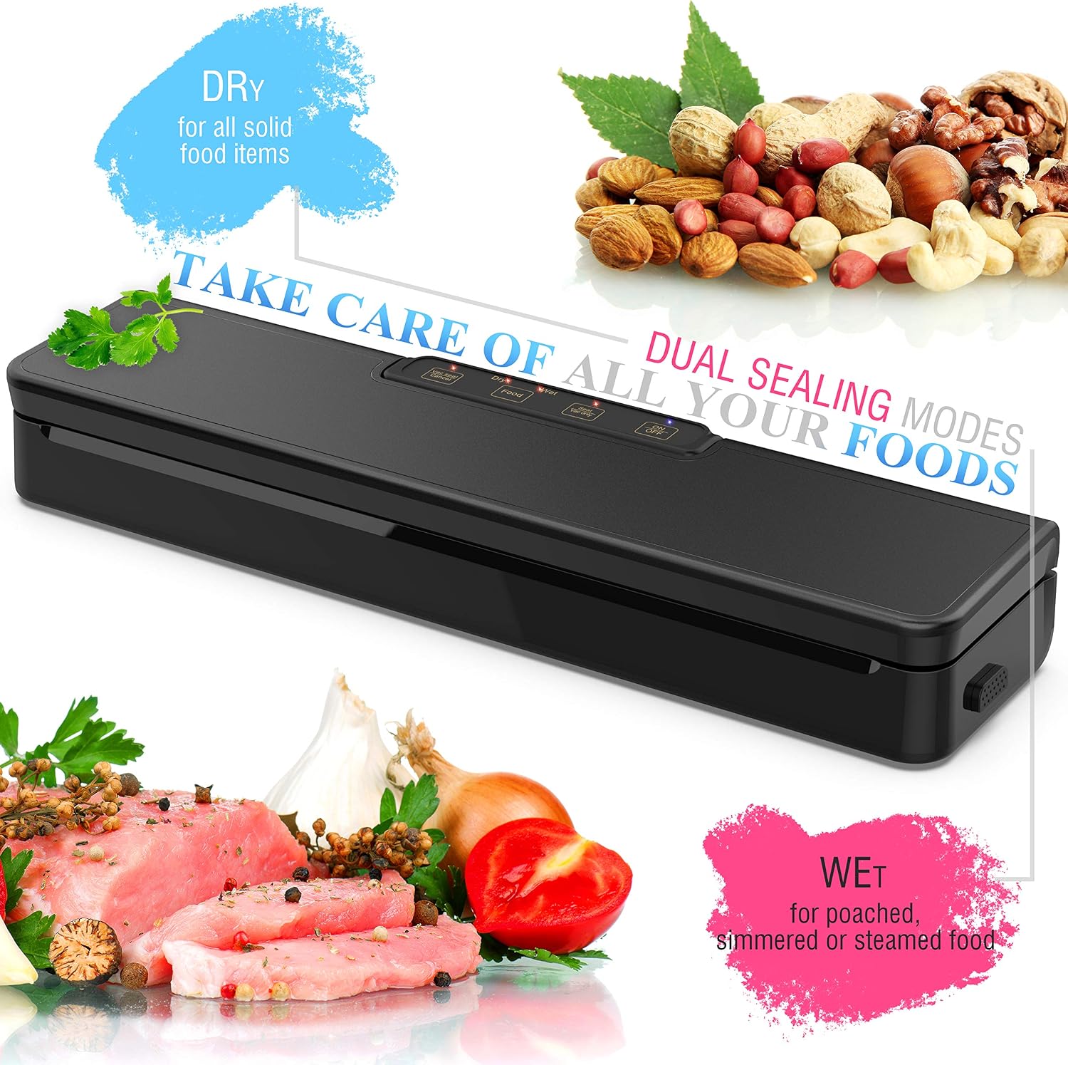 Vacuum Sealer Machine, Automatic Food Sealer Air Sealing System for Food Savers w, Starter Kit, Seal a Meal Foodsave Packing, Led Indicator Lights,Dry & Moist Food Modes(15 Pack Bags)