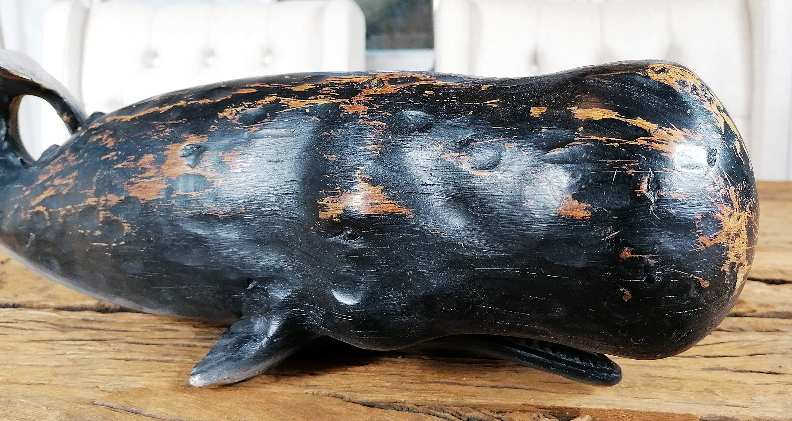 MichaelNoll Wal Walfisch Fisch Dekofigur Statue Skulptur Polyresin Modern - Maritime Deko für Wohnung in Holz-Optik - Dekoration für Wohnzimmer, Schlafzimmer oder Badezimmer - 47x16x15,5 cm