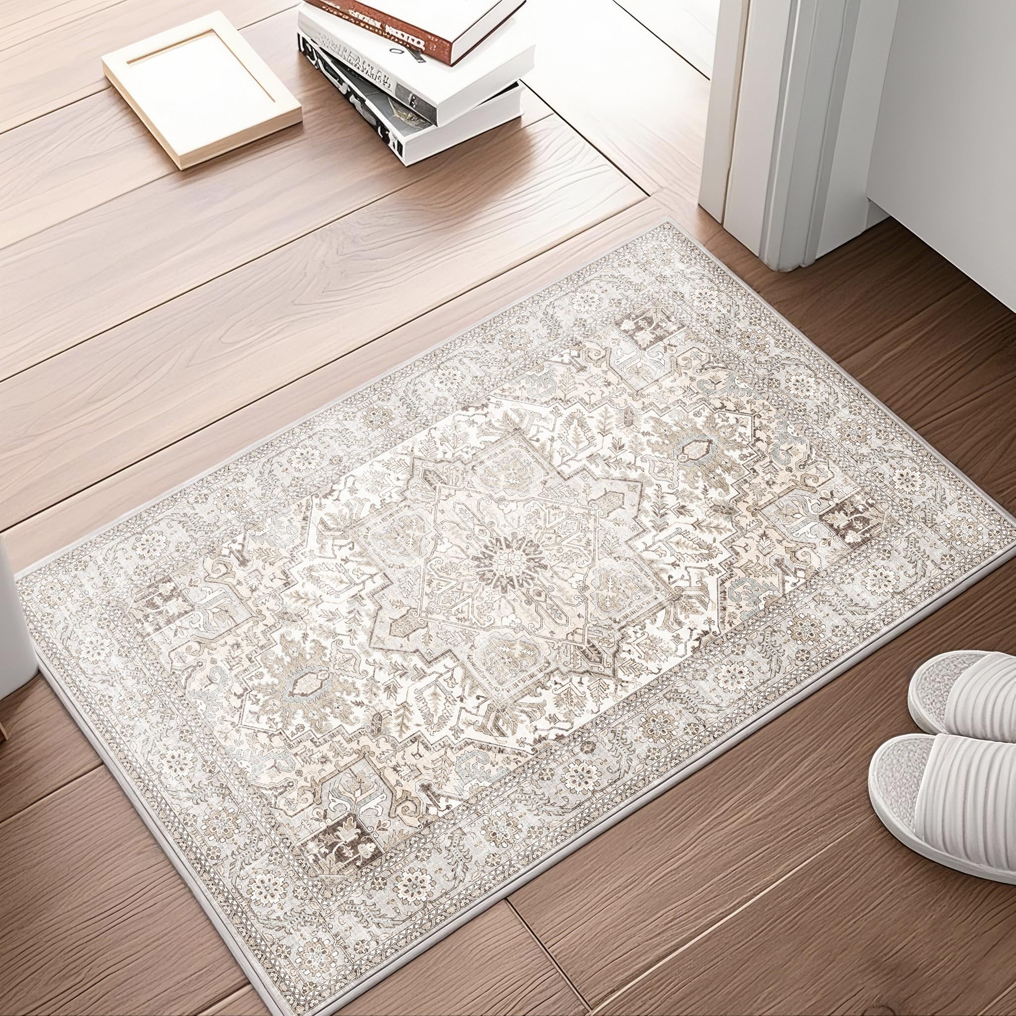 SONGLET 2x3 Rug, Non Slip Throw Rug Entryway Vintage Rug for Bedroom Kitchen Entryway Bathroom