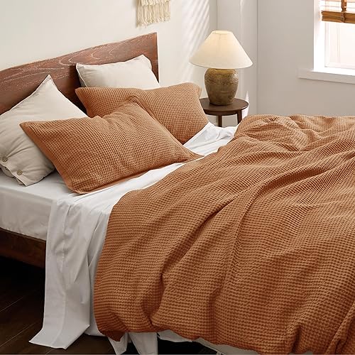 Miniatura 3 de Bedsure Funda de edredón de algodón King  100% algodón tejido de gofre, funda de edredón color avellana tamaño King, GentleSoft y juego de cama