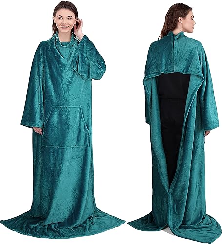 Manta de trabajo desde el hogar con botón de presión mangas y bolsillo de canguro para adulto manta cómoda para abrigo gran regalo para hombre mujer