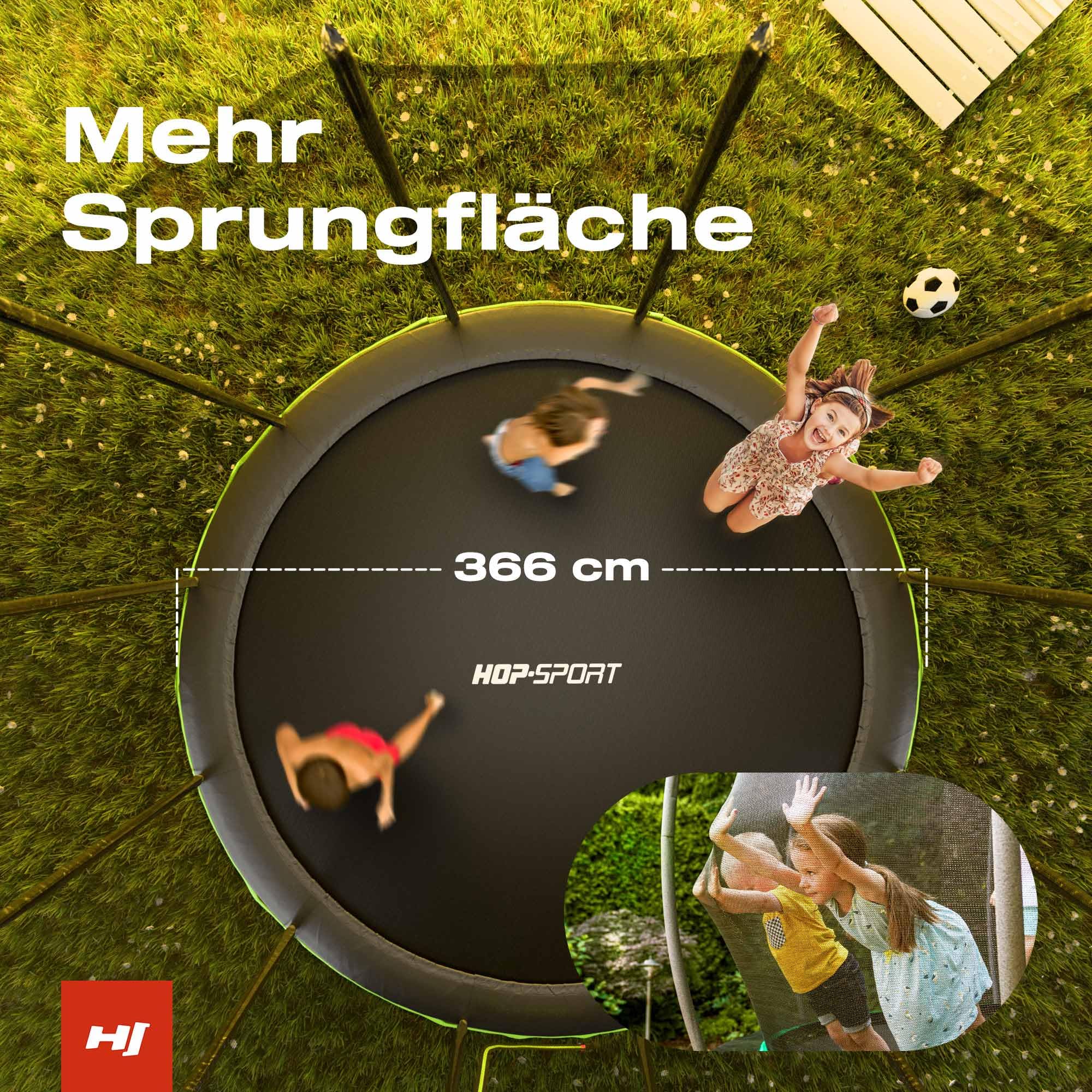 Hop-Sport Trampolin Outdoor - Ø 244/305/366/427/488 cm - Trampolin mit außenliegenden Sicherheitsnetz, Stabiler Rahmenkonstruktion & Sicherheitszertifikaten - Komplettset mit Leiter