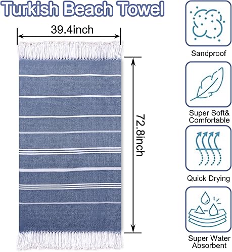 Miniatura 2 de Paquete de 2 toallas de playa, sin arena, de gran tamaño, 39 x 72, turcas de secado rápido, toallas ligeras para piscina, para adultos, viajes,