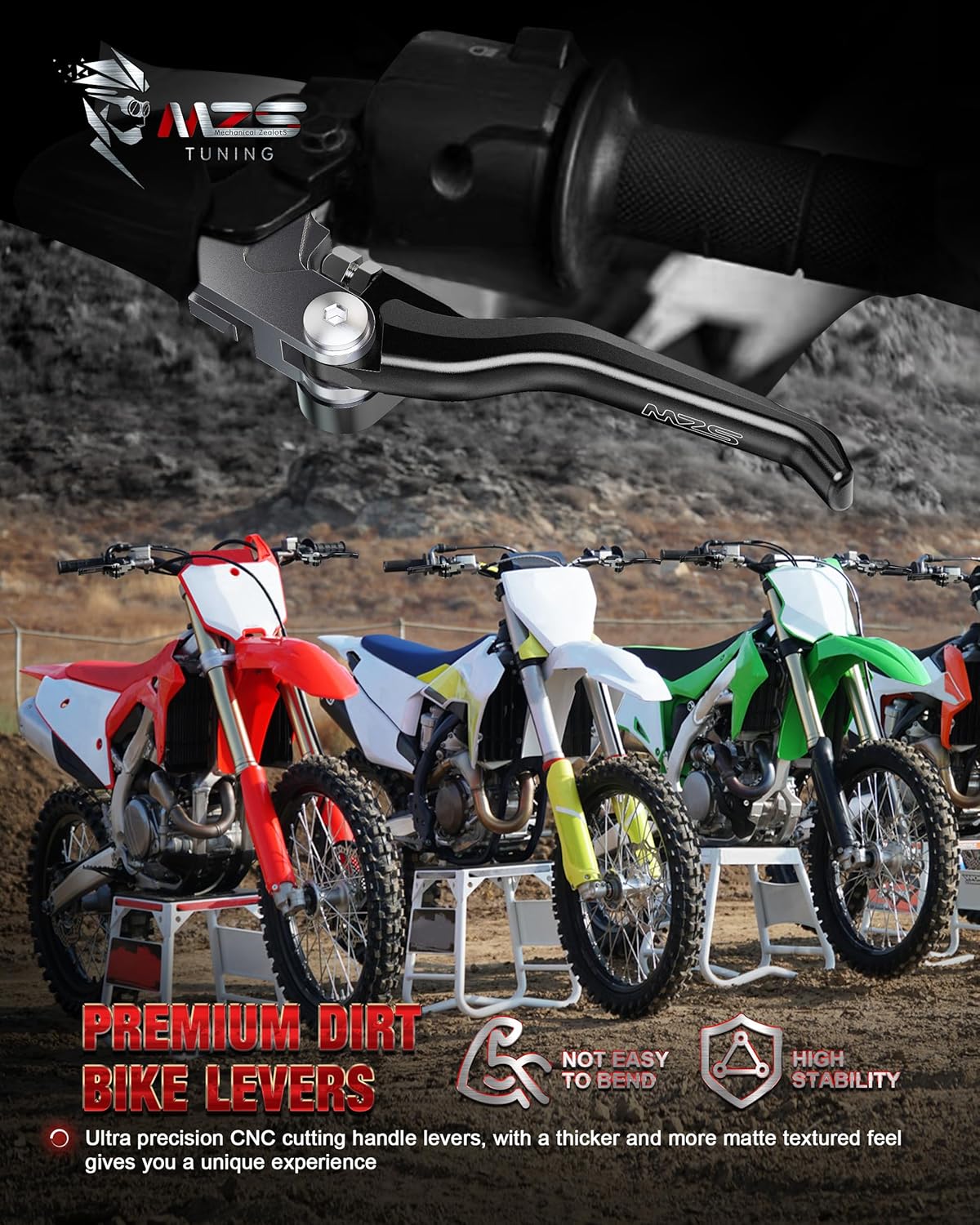 MZS Dirt Bike Brake Cutch Levers Pivot CNC Black Compatible with 250 300 Xtrainer 2015-2025/450 RX 2024-2025/125 200 250 300 350 390 400 430 450 498 RR Race X-Pro 4-Stroke 2012-2025