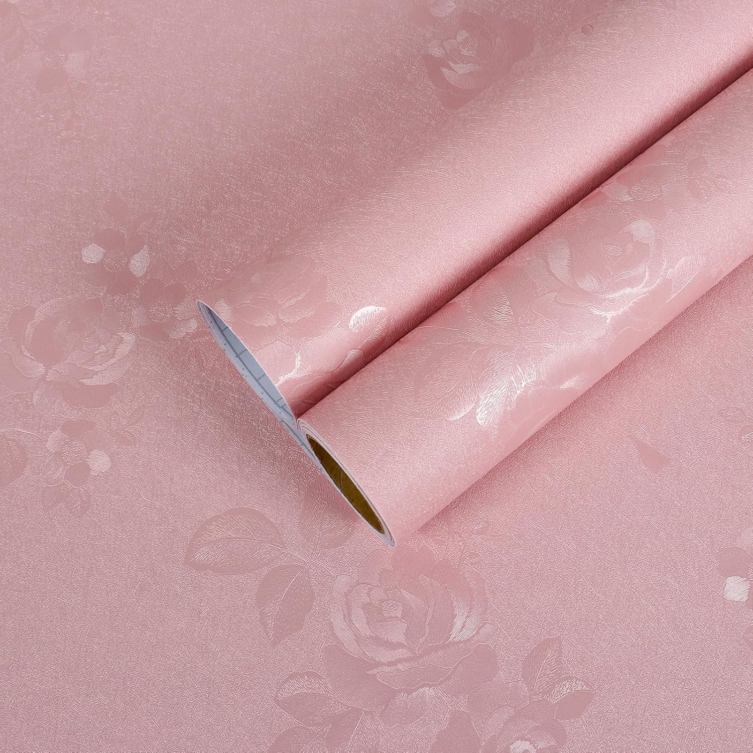 CHIHUT Pink Floral Wallpaper Stick and Peel 12"x100" Pink Embossed Flower Contact Paper Self Adhesive Removable Wallpaper for Renters Waterproof Solid Wall Paper for Drawers Walls Vinyl Roll