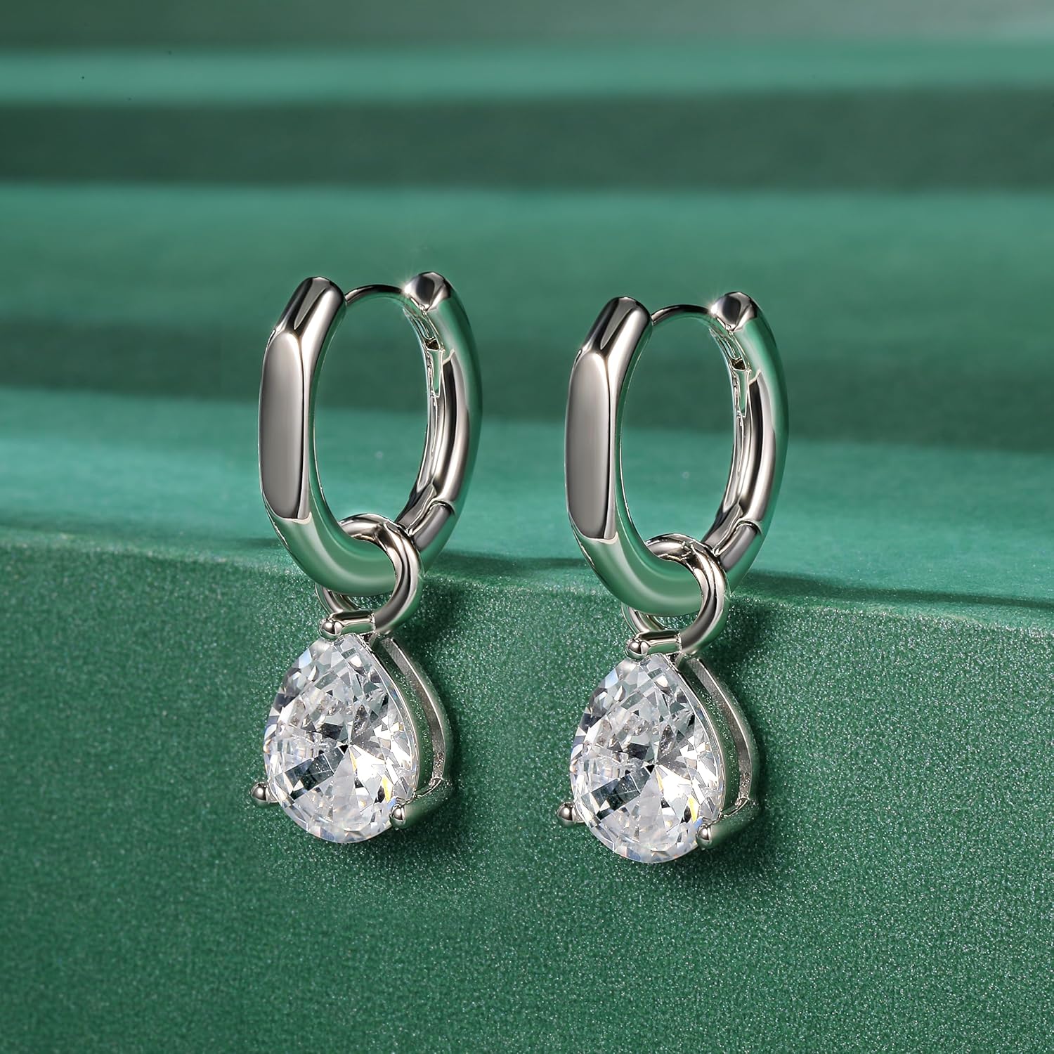 MDFUN 18K White Gold Plated Dangle Earrings - Round Cut Clear Cubic Zirconia Drop Earrings for Women - Hypoallergenic Jewelry Gift - Image 2