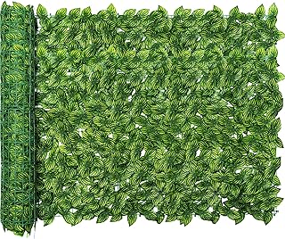 Artificial Ivy Privacy Fence Screen, 39.4x157.5 inch Artificial Faux Ivy Hedge, Expandable Faux Privacy Fence with 80 pcs Zip Ties Decoration for Outdoor Garden, Color Printing Watermelon Leaves