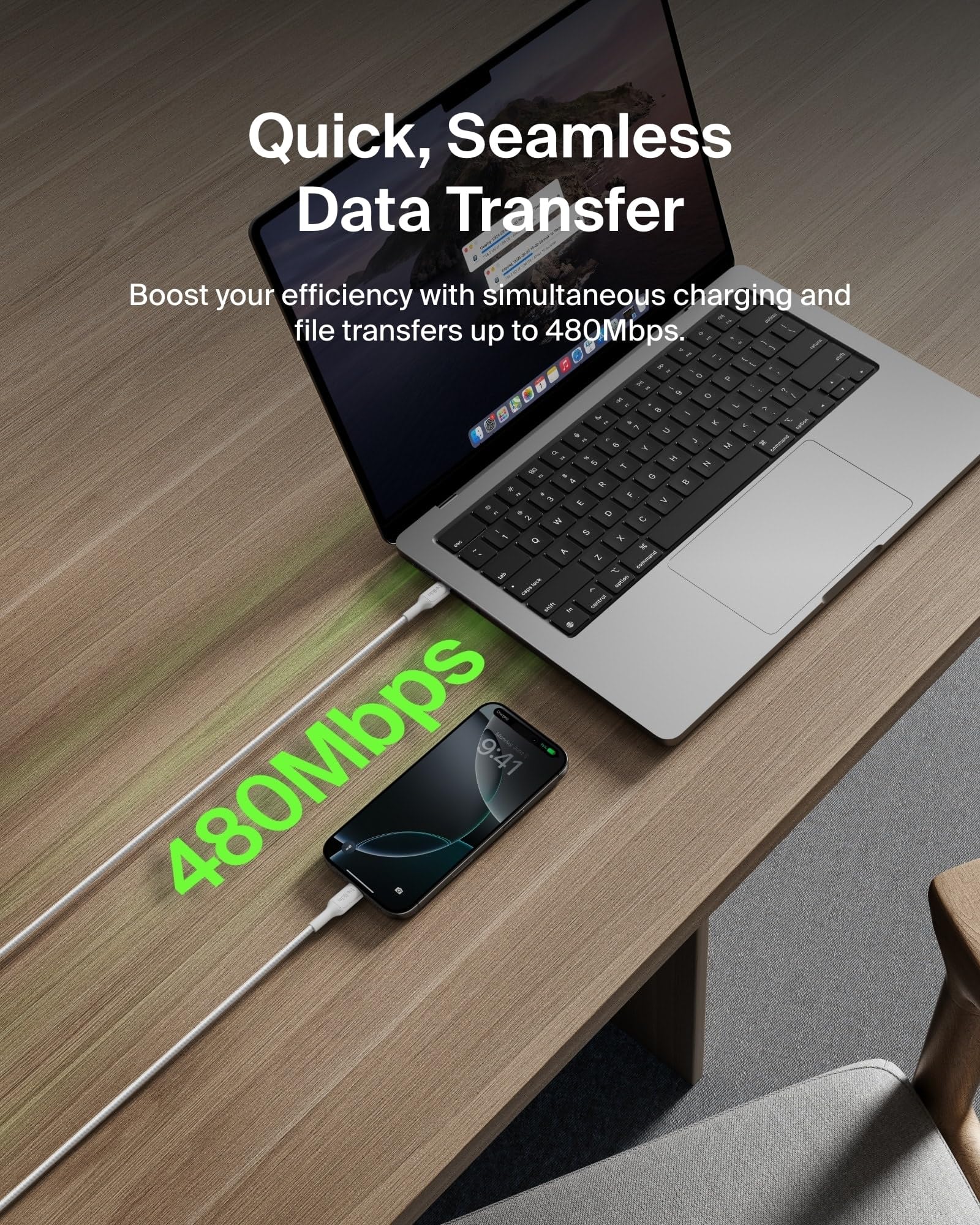 Belkin CAB024fq2MWH Cable de Nylon Trenzado USB-C a USB-C, Carga Ultra Rápida, 60W, Compatible PD, Compatible con iPhone 15/16/iPad/MacBook/Windows/Galaxy/Pixel, Android Variety, 2 m, Blanco