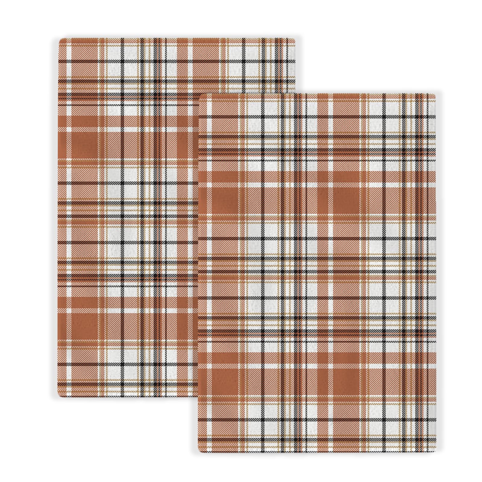Fall Burnt Orange Brown Black Buffalo Plaid Kitchen Towels Thanksgiving Autumn Decoration Dish Towels, 16x24 Inch Farmhouse Harvest Holiday Decorative Hand Towels for Kitchen Drying Set of 2