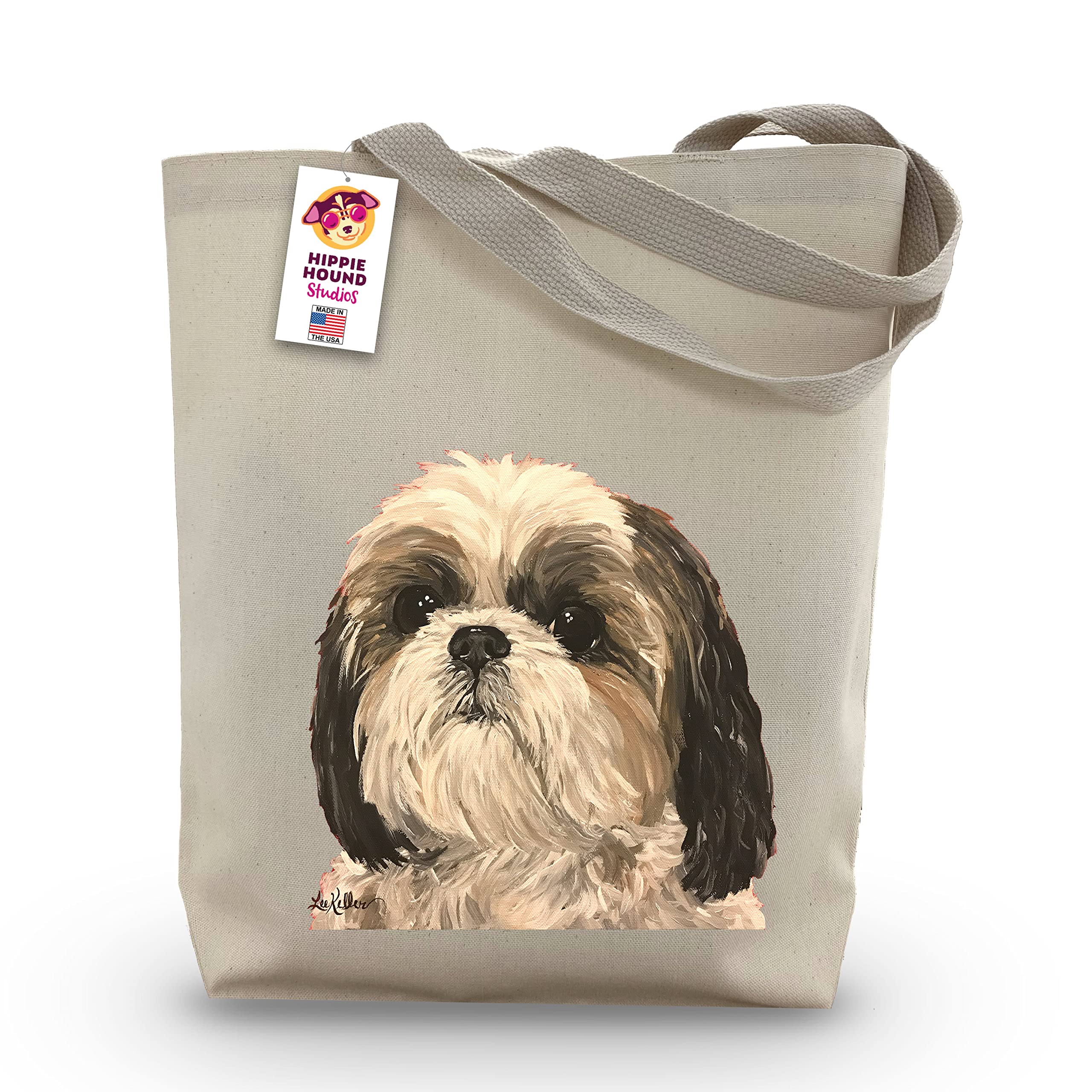 HIPPIE HOUND STUDIOS ShihTzu Tote Bag - Shih Tzu Totes - Dog Tote - Canvas Tote - Reusable