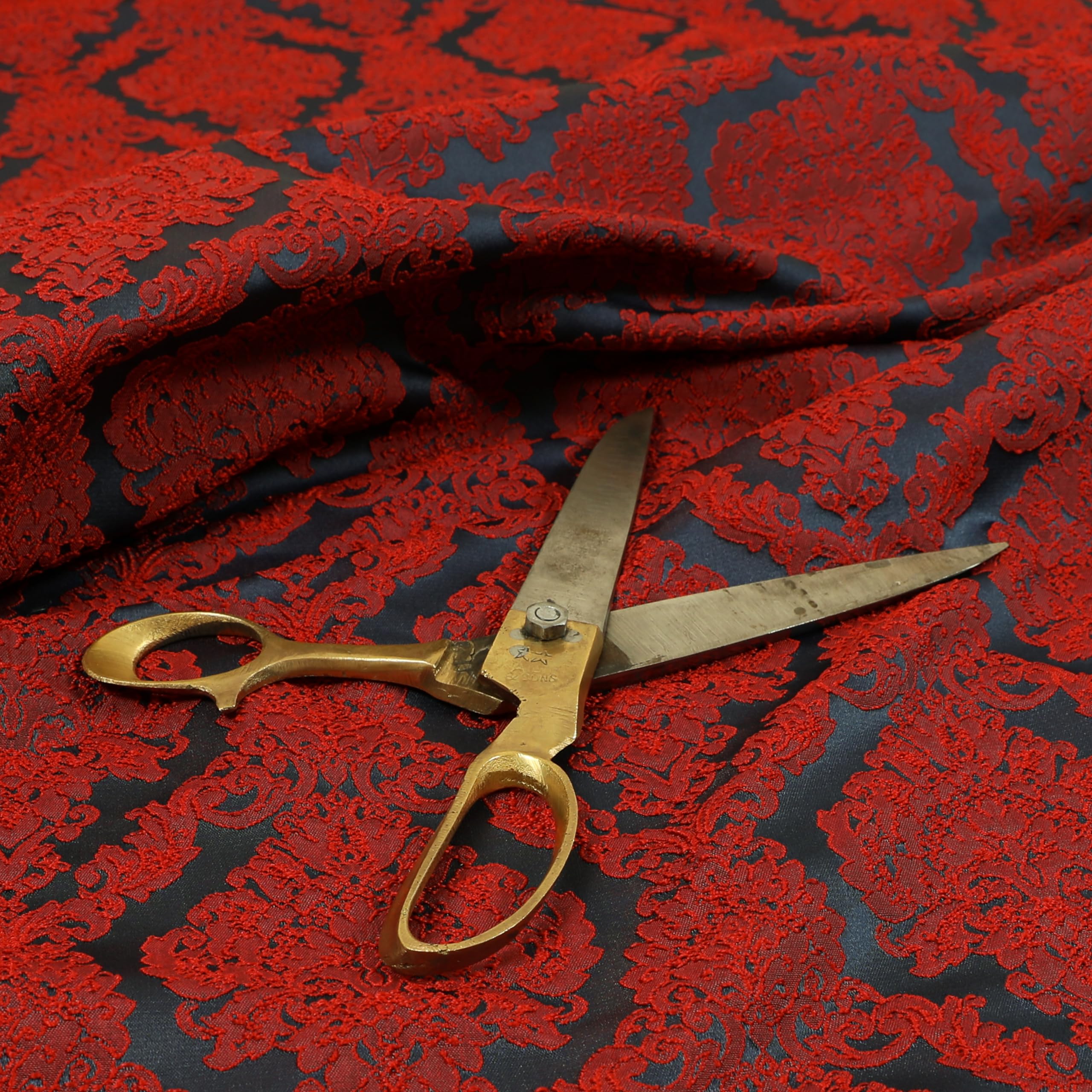 Redbrick Mill Fabrics Flame Retardant Embroidery Feel Raised Textured Damask Pattern Red Chenille Upholstery Fabric (Per Metre)