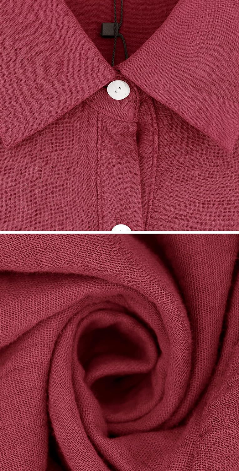 R.Vivimos Women's Summer Cotton Half Sleeves Button Down Casual Loose Slit Midi Dress with Pockets - Image 7