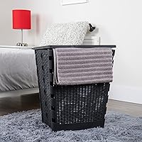 Vista 2 de Mind Reader Cesta plegable para ropa sucia de 61 litros, cesta de ropa, tapa, diseño de mimbre, plástico, 18 pulgadas de largo x 14.5 pulgadas