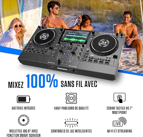 Numark Mixstream Pro Go Portable DJ Controller with Battery, Mixer with Stem Separation, Speakers, WiFi Streaming, Touchscreen, works with Serato DJ - 2