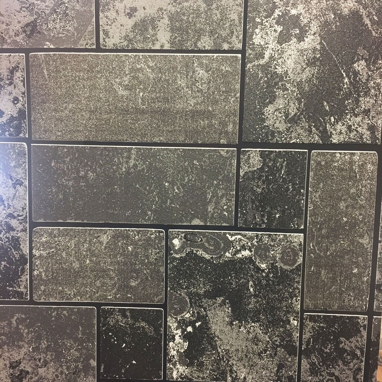 Black Glitter Brick Slate Stone Wallpaper Tile Kitchen & Bathroom Textured Vinyl from YöL