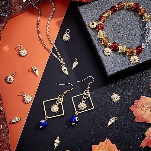 Miniatura 2 de PH PandaHall Dije chapado en oro de 18 quilates, 20 unidades, 2 estilos de corazón/sol, circonita cúbica, dije de mal de ojo, dijes de Halloween con