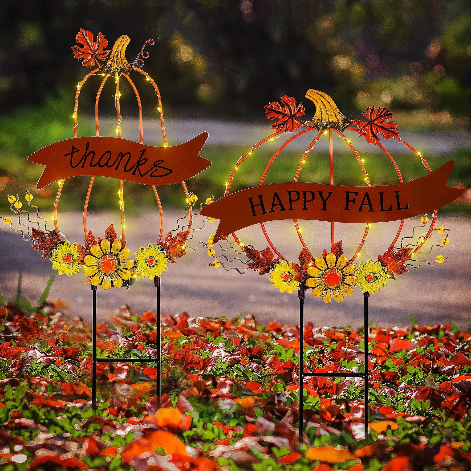 Happy Thanksgiving Solar Lights Sign Stake
