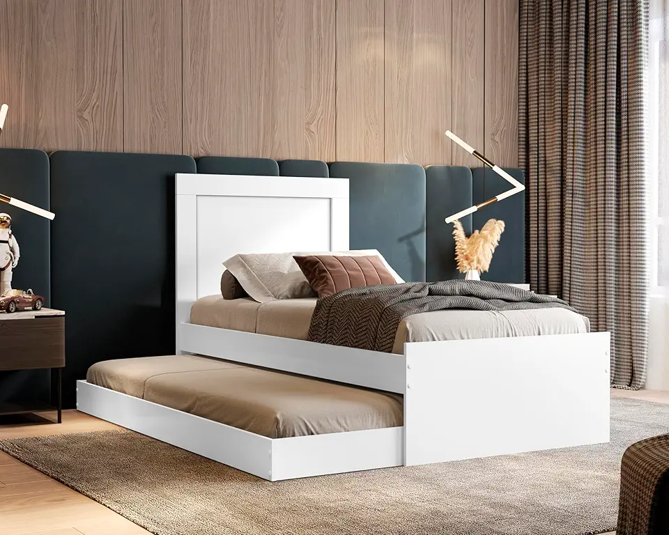 Cama Bicama Luara Solteiro Com Cama Auxiliar (Branco)