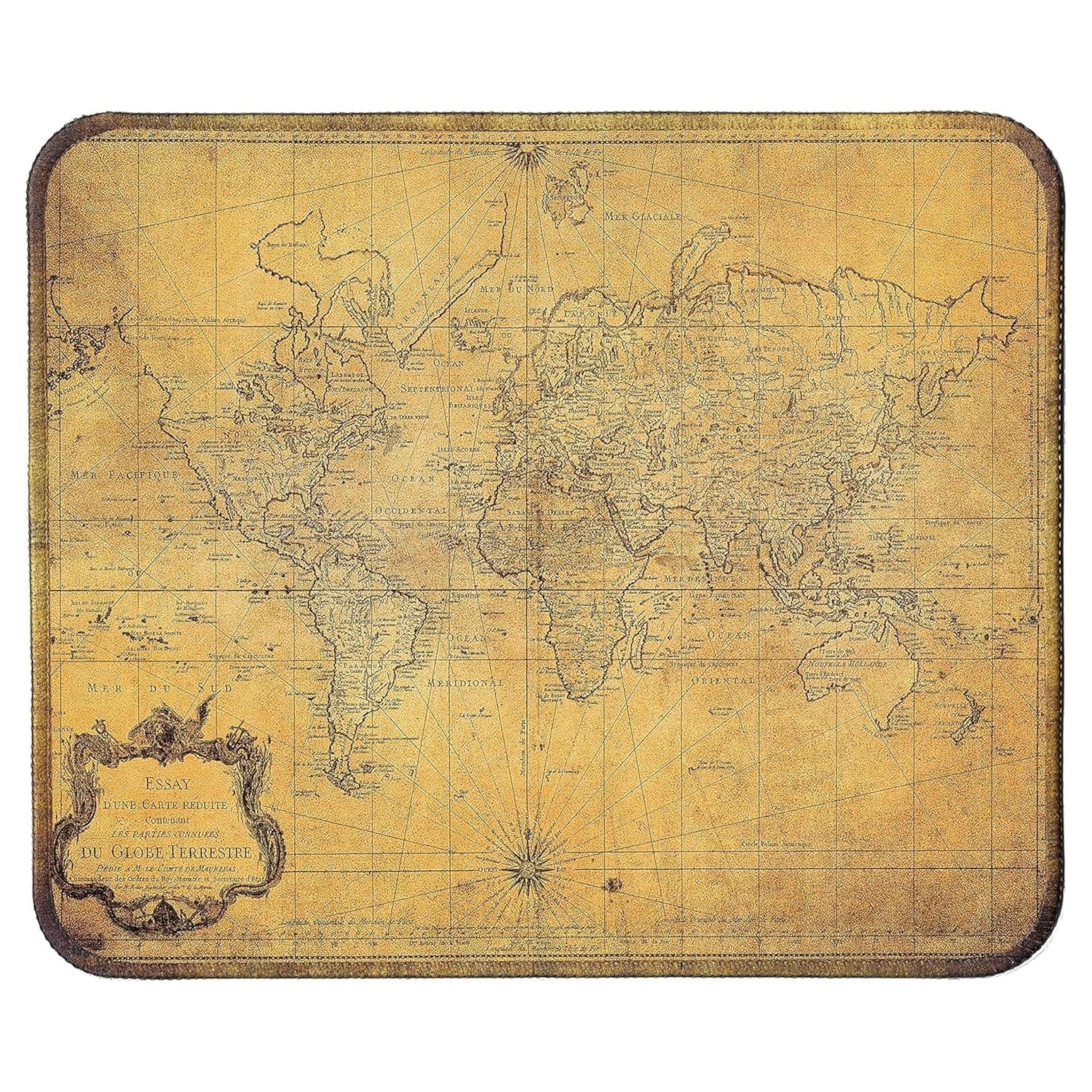 Silent Monsters Tappetino Mouse 24 x 20 cm piccolo, mappamondo, con Bordo Cucito, Durevoli, antiscivolo e silenzioso, gioco, ufficio, casa, lavabile, arrotolabile, Tappetini per il Gaming Mousepad