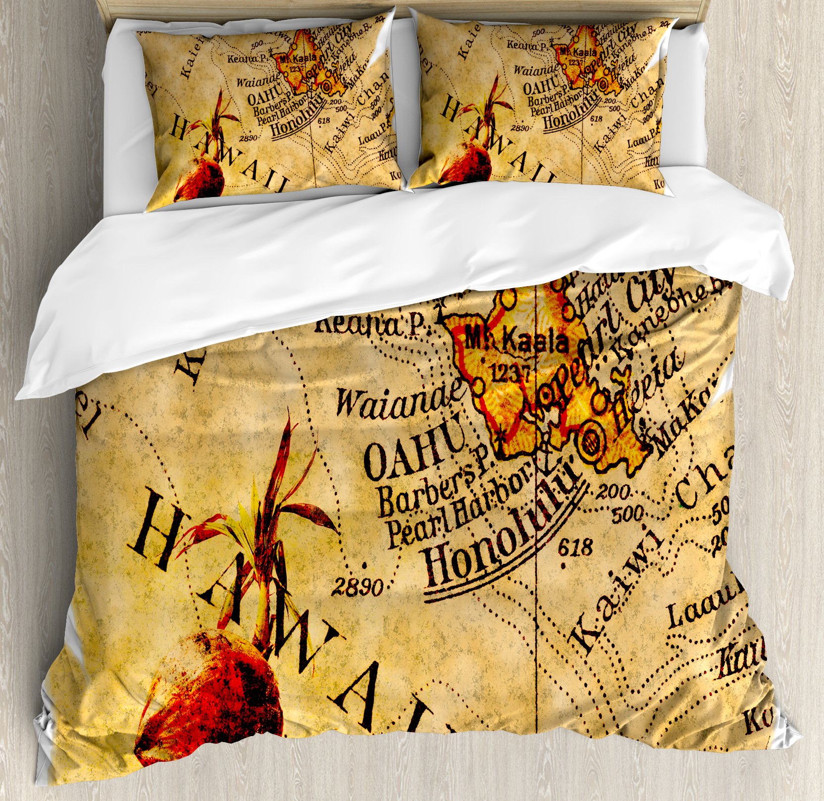Amazon｜ヴィンテージハワイ布団カバーセットby lunarable、マップの