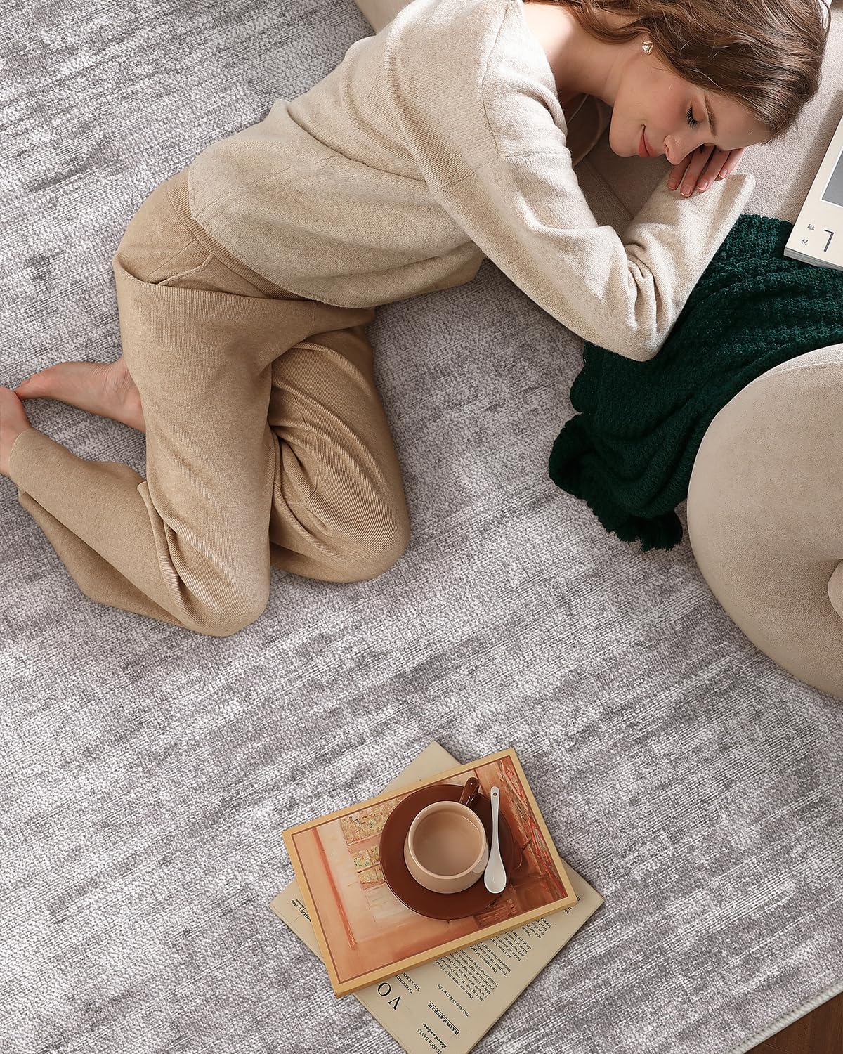 Color&Geometry 5x8 Machine Washable Low Pile Area Rugs for Living Room, Thin Soft Industrial - Minimalist Area Carpet with Non Slip TPE Backing for Bedroom, Dining Room, Grey