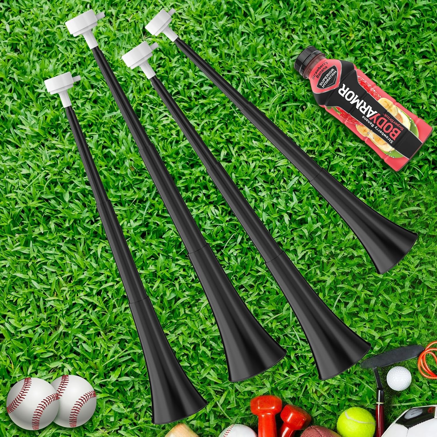 Collapsible Stadium Horn 24 Inch Vuvuzela Plastic Trumpet Blow Horn Noisemakers Loud Sound Soccer Horns for Sporting Events Graduation Games School Party Supplies Favors Accessories - 4PCS