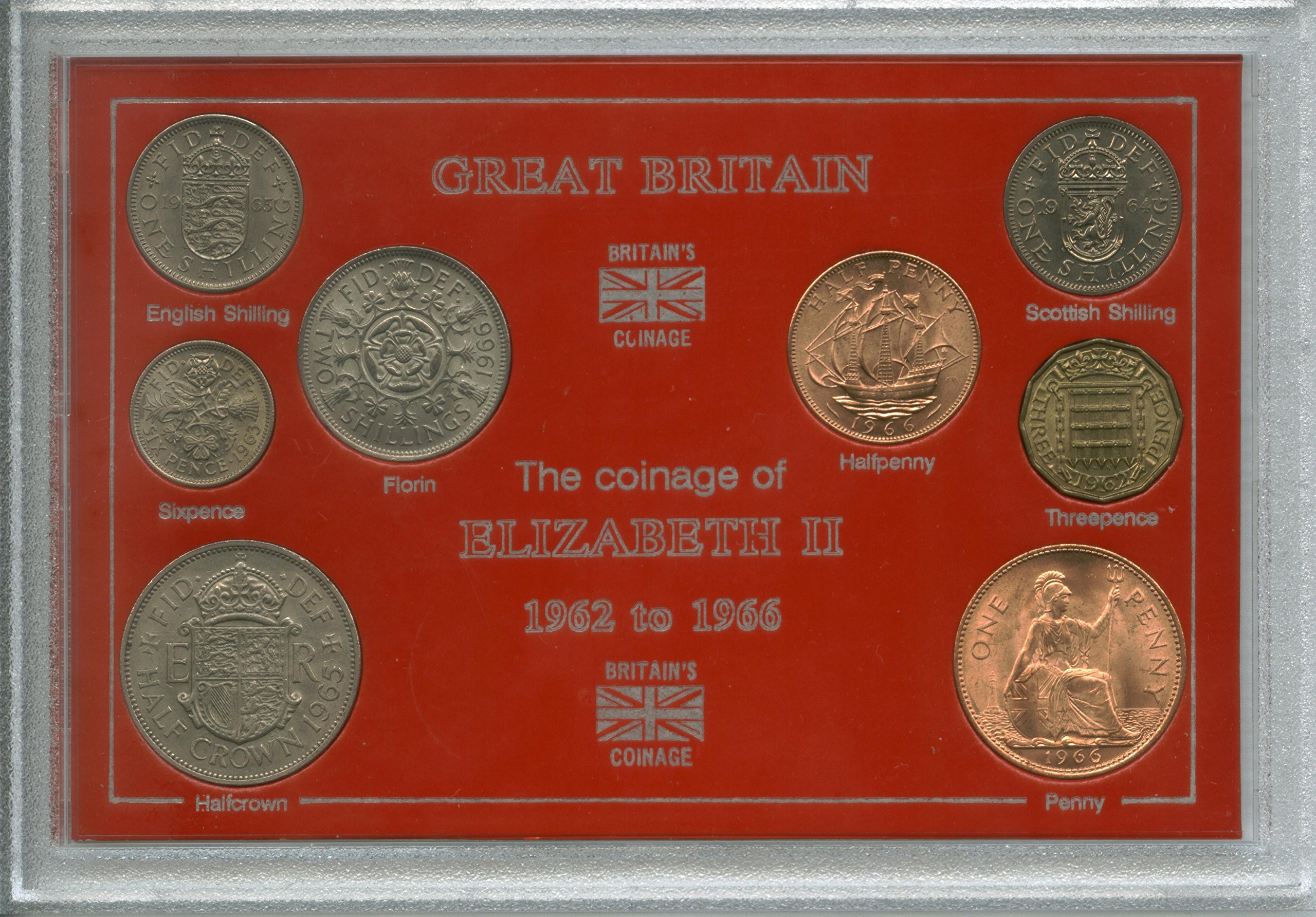 1962-1966 Queen Elizabeth II Great Britain British Coin Collection Collector Type Set (second type Elizabeth II coinage)