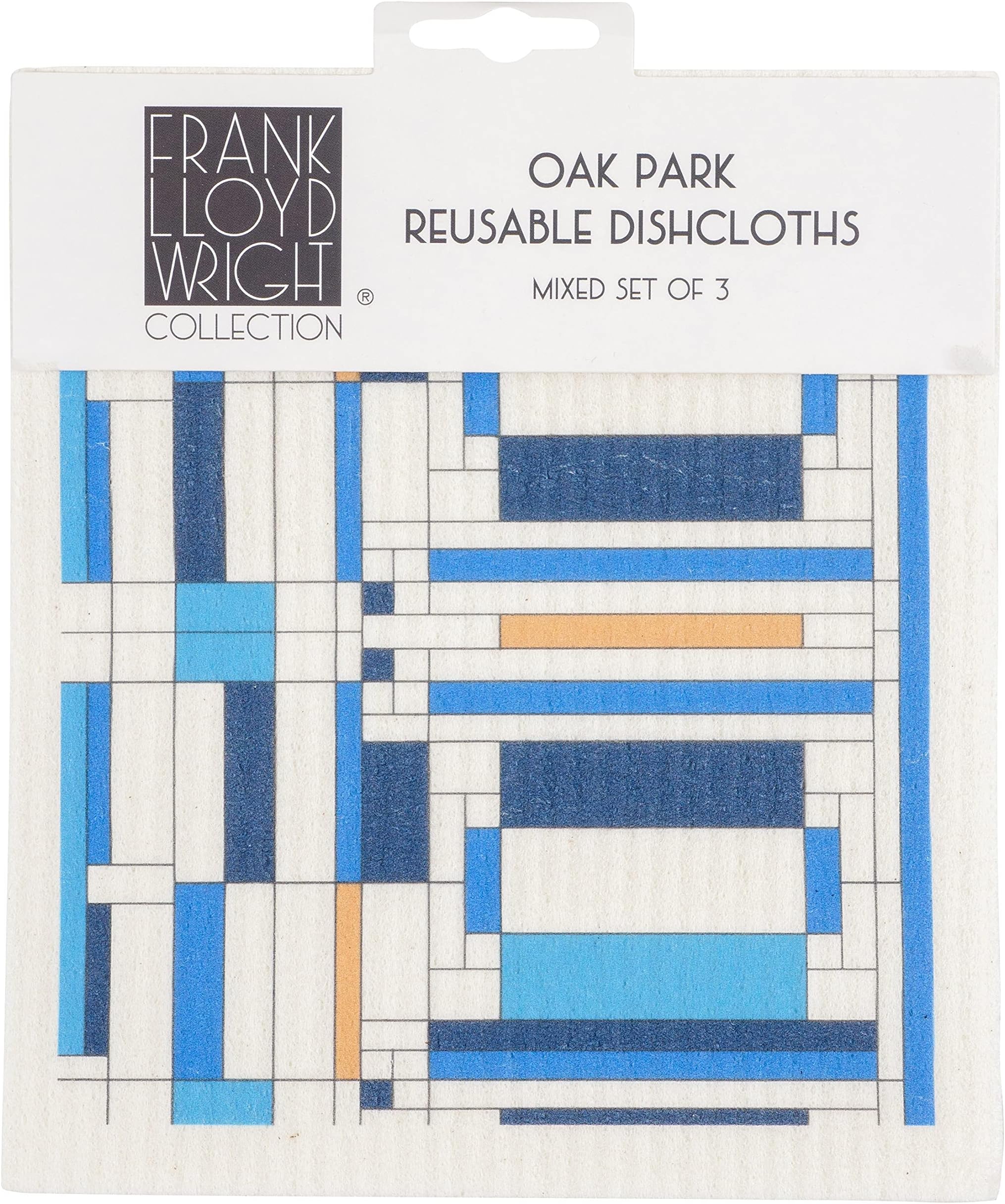 Frank Lloyd Wright Swedish Dish Cloths (6.7 x 7.5-inch) - Set of 3 Reusable, Absorbent Cellulose Sponge Towels for Kitchen, Cleaning Counters, and Washing Dishes (Oak Park)