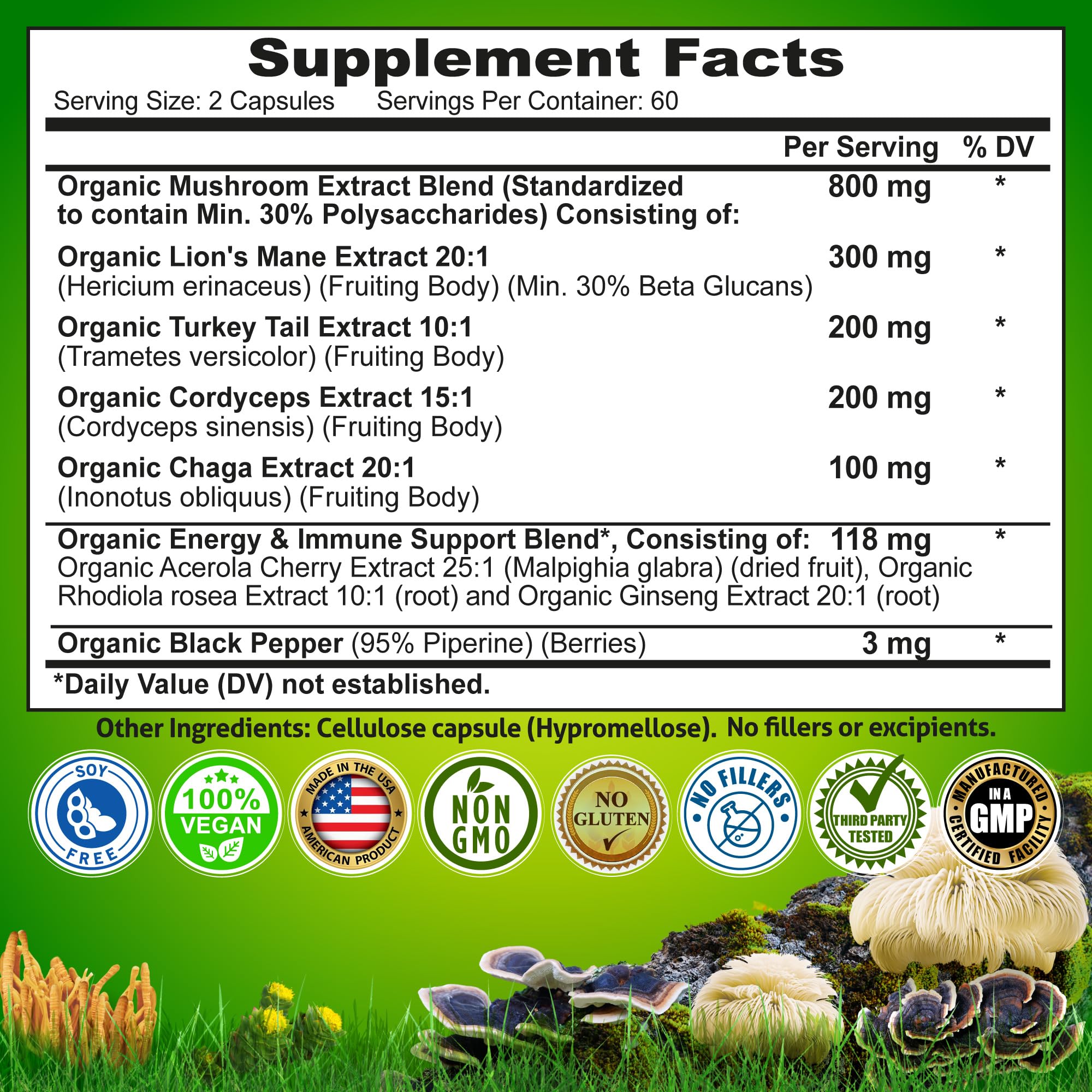 Organic Mushroom Complex with Lion's Mane, Turkey Tail, Cordyceps & Chaga — Amazon image 6