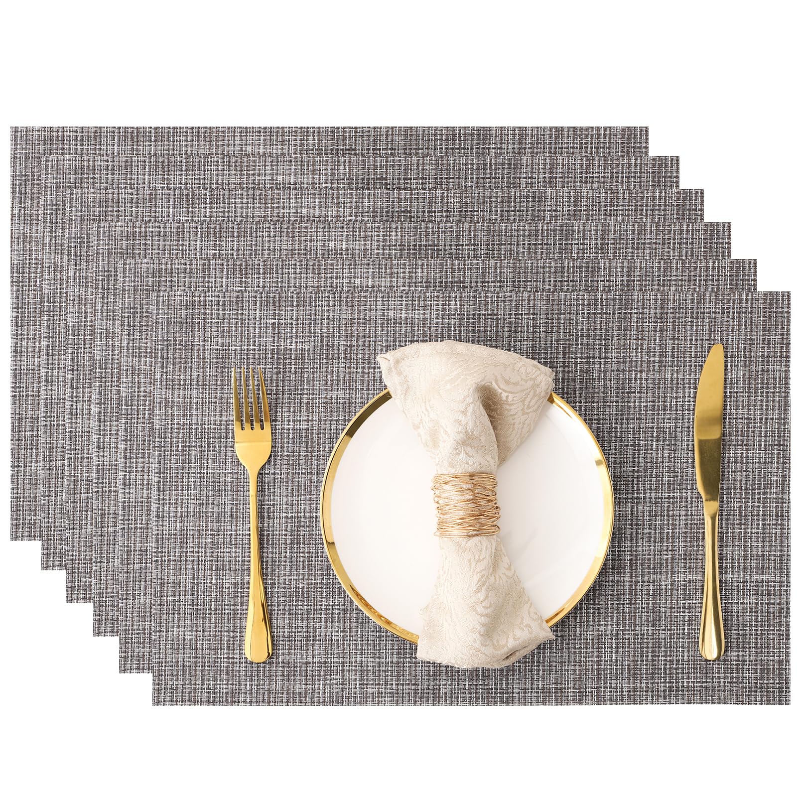 Placemats Set of 6 Heat-Resistant Indoor Place Mats, Washable Durable PVC Vinyl Outdoor Table Mats for Dining Table Kitchen Restaurant Grey 18×12 Inch