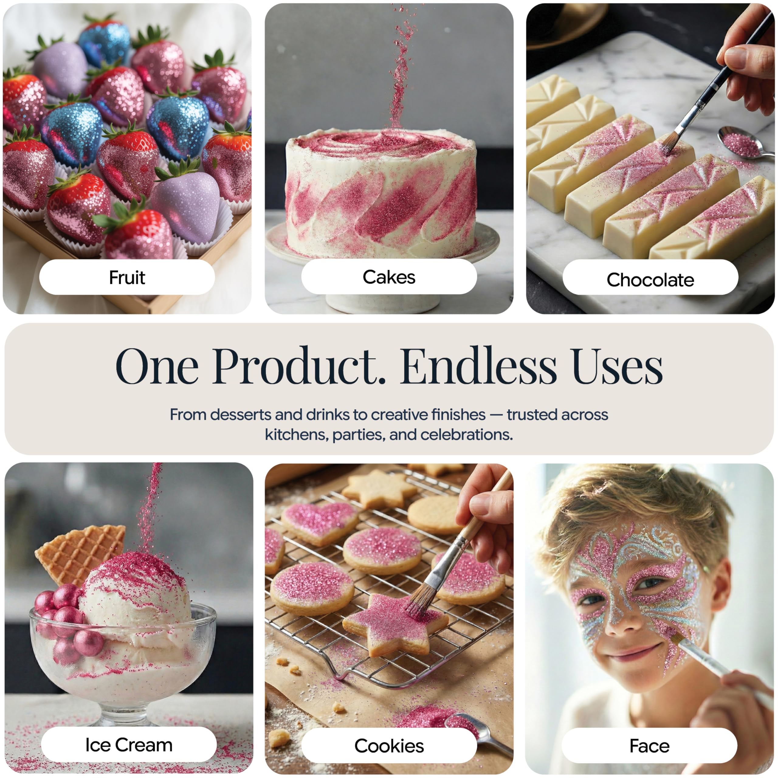 Amazon.com : Pink Edible Glitter 5g, Food Grade Luster Dust for Drinks &  Cakes, Edible Shimmer Powder for Baking, Cocktails, Cupcakes & Dessert  Decorating : Grocery & Gourmet Food