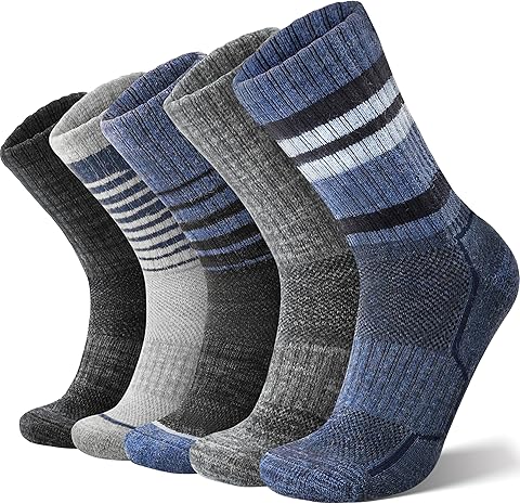 ANTSANG Calcetines Unisex de Lana Merino para Hombre Mujere Senderismo Caminata Térmicos Abrigados Gruesos Invierno Tobilleras Altas 5 Pares