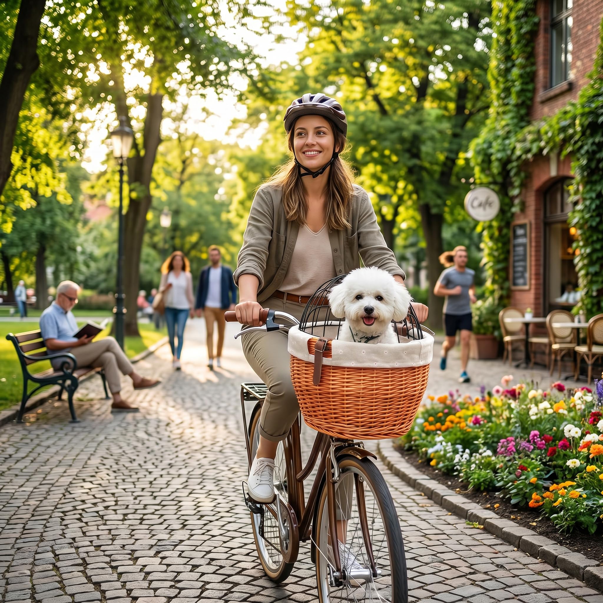 Kosz Rowerowy dla Zwierząt, Ręcznie Tkany Wiklinowy Przedni Kosz Rowerowy Kosz Rowerowy Transporter dla Zwierząt z osłoną z Siatki Drucianej dla Małych Psów Koty Zwierzęta Domowe