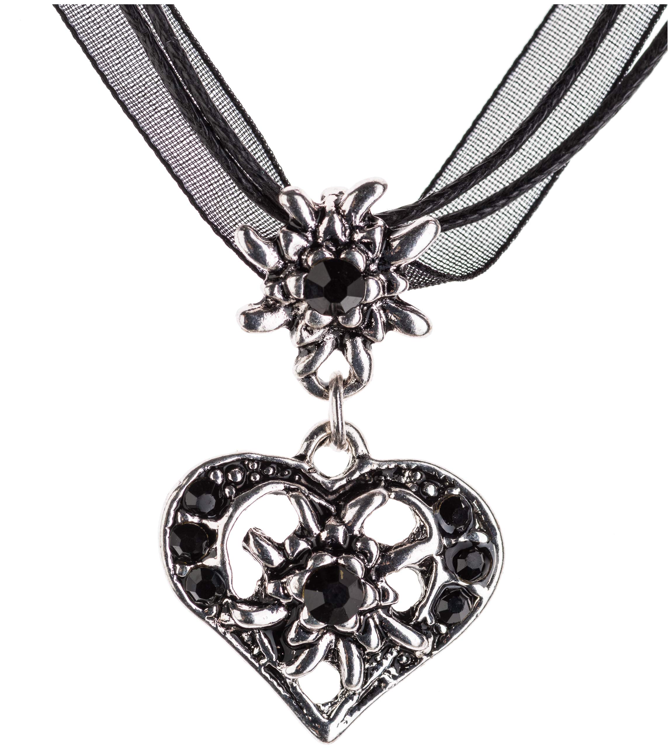 Schöneberger Trachten Couture Women's Black Dirndl And Lederhosen Necklace - Heart And Edelweiss (Black)