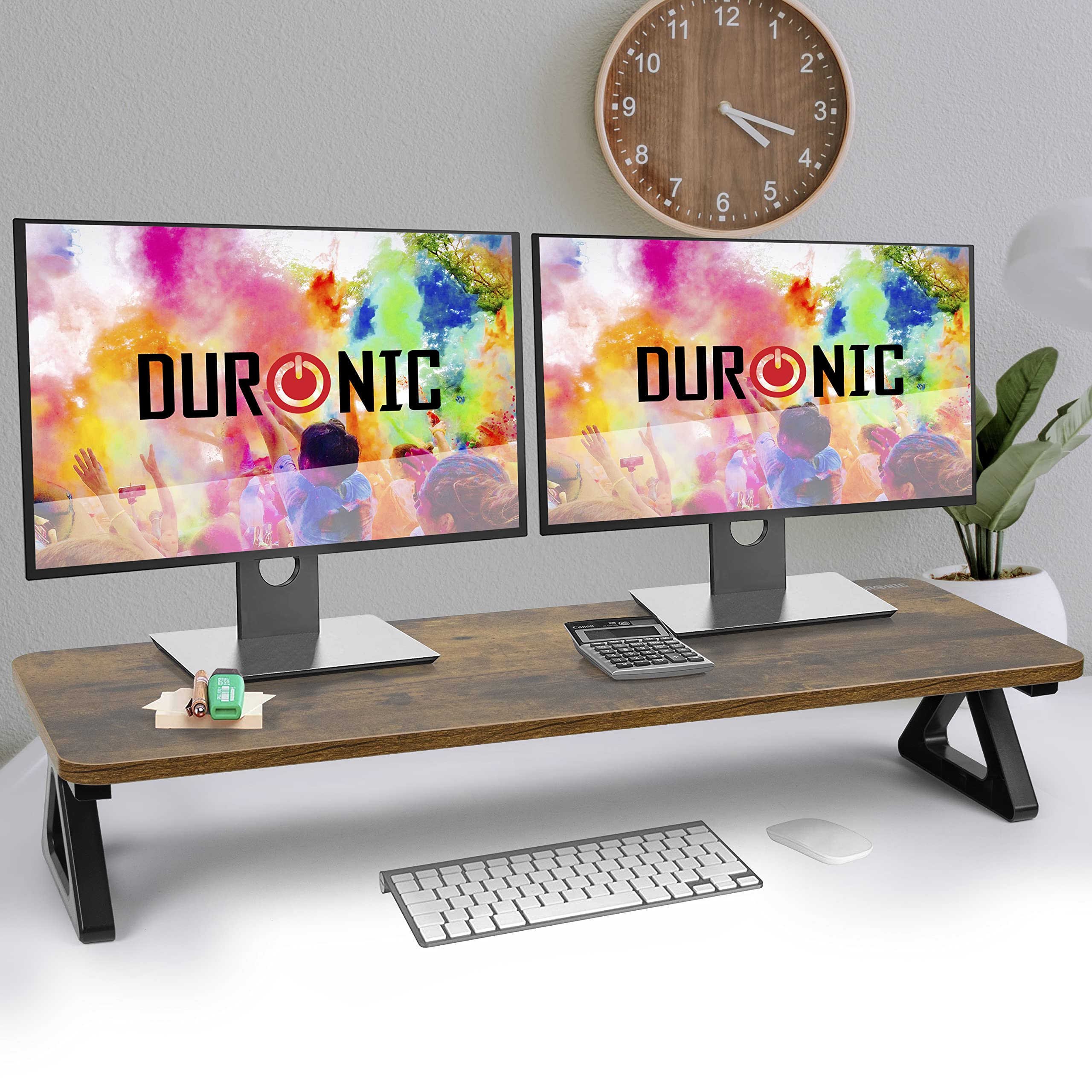 Duronic DM06-2 AO Supporto per Monitor e Laptop, 81x30 cm, Rialzo Ergonomico da Scrivania per 1 o 2 PC, Altezza 15 cm, Portata 10 kg, Quercia antica, Mensola Salvaspazio per Casa e Ufficio