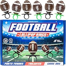 Football Lollipop Rings Candy 24 Pack, Artificial Dye Free, Game Day Party Favors, Tailgate Snacks, Sports Party Supplies, Strawberry & Blueberry Flavor