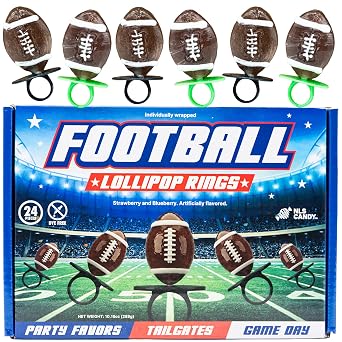 Football Lollipop Candy Rings, 24 Pack