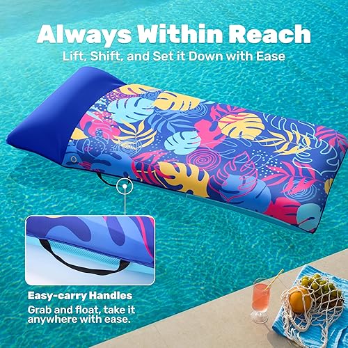 Vista 4 de SLOOSH Flotadores inflables para piscina, balsa – Alfombra de piscina cubierta de tela XL para adultos, flotador de agua inflable ultra cómodo