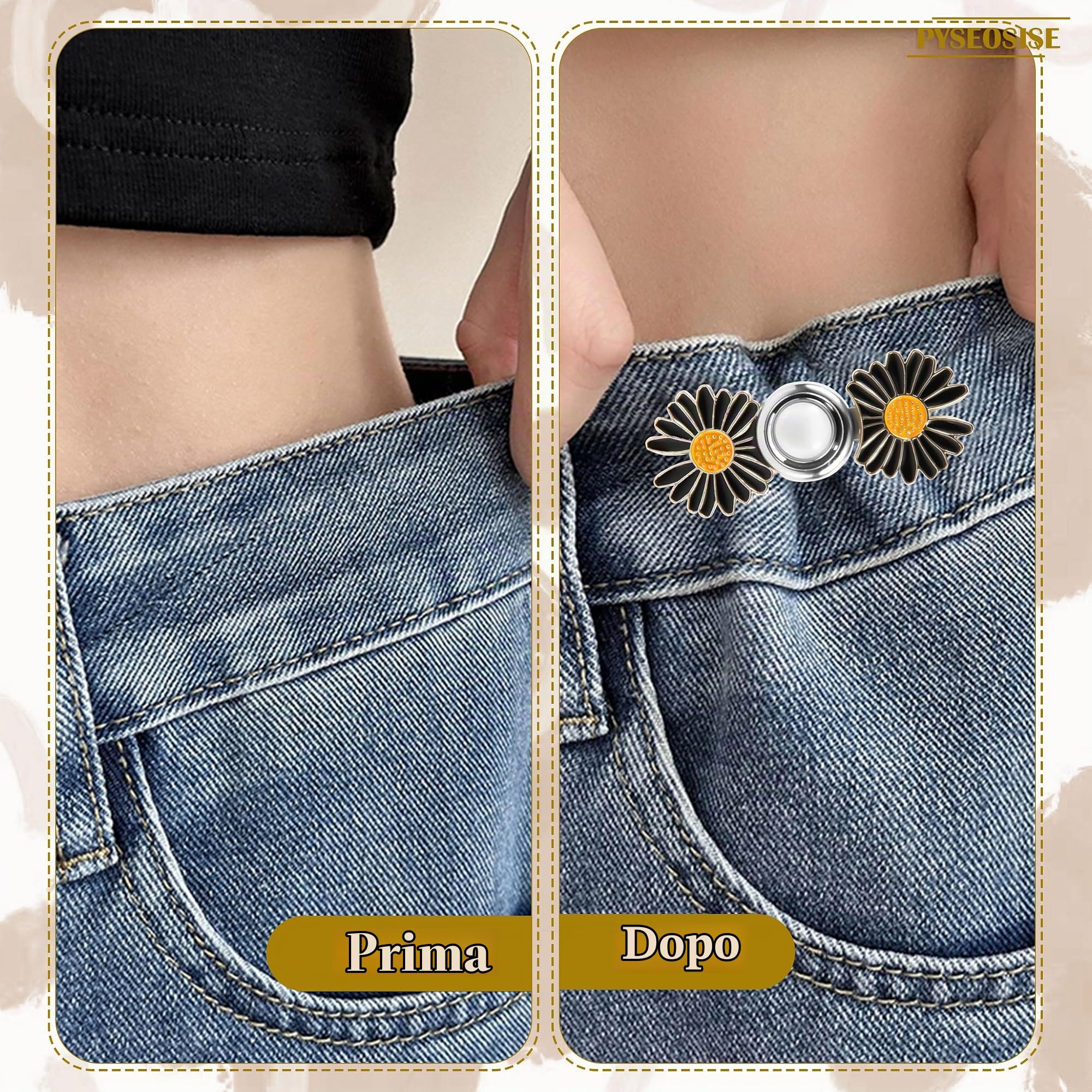 Stringi Pantaloni Vita, 12 Set Bottoni per Stringere Jeans, Senza Cucire Bottoni Jeans Regolabili Bottone Stringi Pantaloni e 6 Spilla con Perle per Donna Pantaloni Gonne