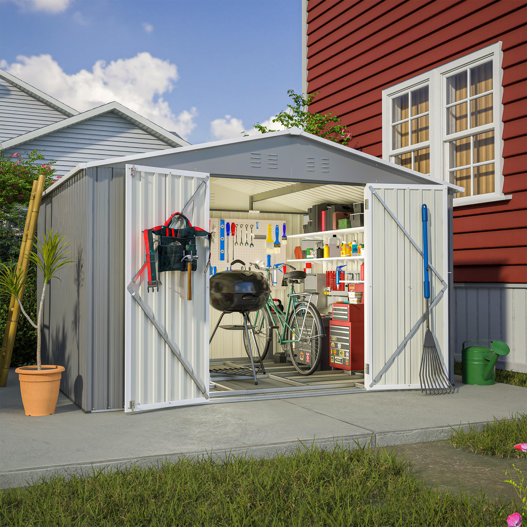 YOPTO 10X8 FT Metal Shed with Floor Frame